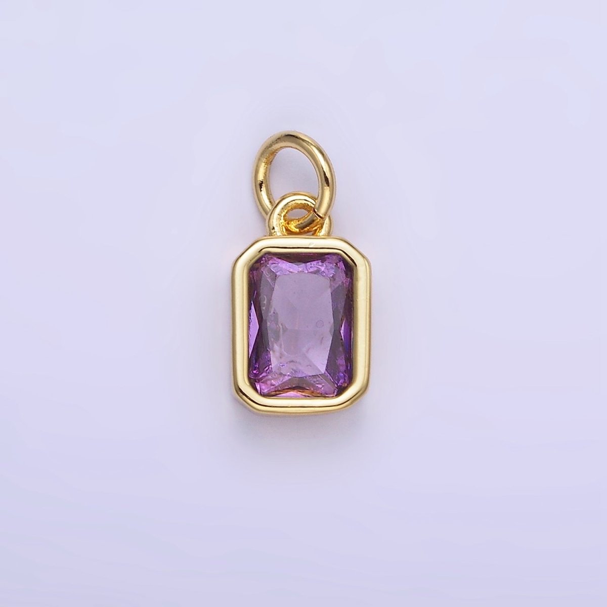 14K Gold Filled Birthstone CZ Baguette Bezel Charm in Gold &amp; Silver | W721 - W728