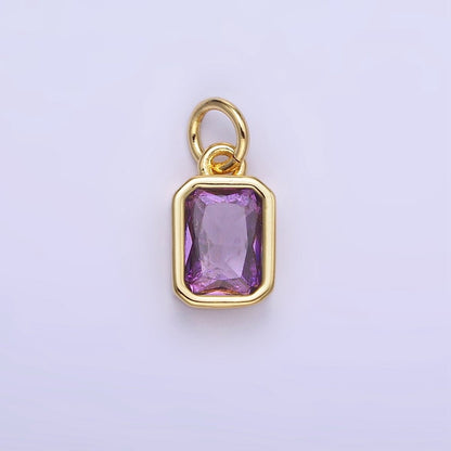 14K Gold Filled Birthstone CZ Baguette Bezel Charm in Gold &amp; Silver | W721 - W728