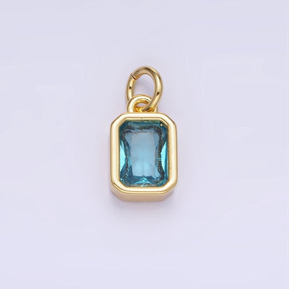 14K Gold Filled Birthstone CZ Baguette Bezel Charm in Gold &amp; Silver | W721 - W728