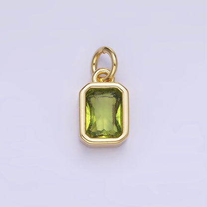 14K Gold Filled Birthstone CZ Baguette Bezel Charm in Gold &amp; Silver | W721 - W728