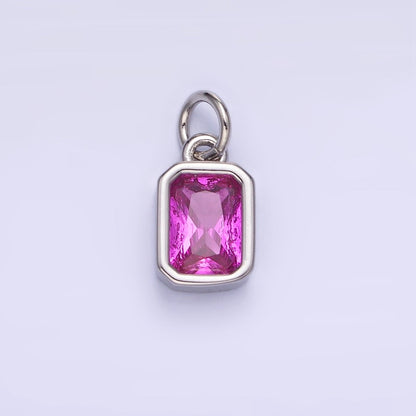 14K Gold Filled Birthstone CZ Baguette Bezel Charm in Gold &amp; Silver | W721 - W728