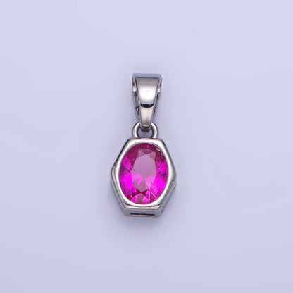 14K Gold Filled Birthstone CZ Hexagonal Pendant in Gold &amp; Silver | AA1282 - AA1295
