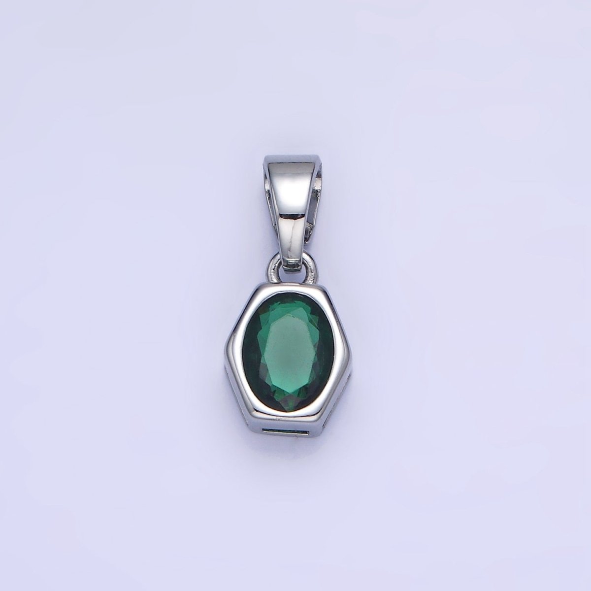 14K Gold Filled Birthstone CZ Hexagonal Pendant in Gold &amp; Silver | AA1282 - AA1295