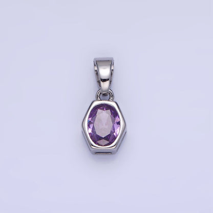 14K Gold Filled Birthstone CZ Hexagonal Pendant in Gold &amp; Silver | AA1282 - AA1295