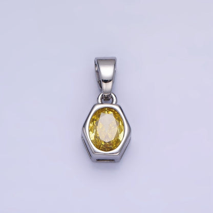 14K Gold Filled Birthstone CZ Hexagonal Pendant in Gold &amp; Silver | AA1282 - AA1295