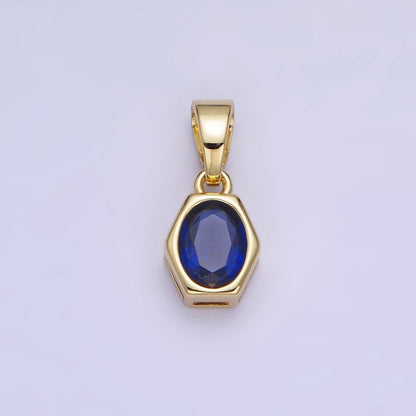 14K Gold Filled Birthstone CZ Hexagonal Pendant in Gold &amp; Silver | AA1282 - AA1295