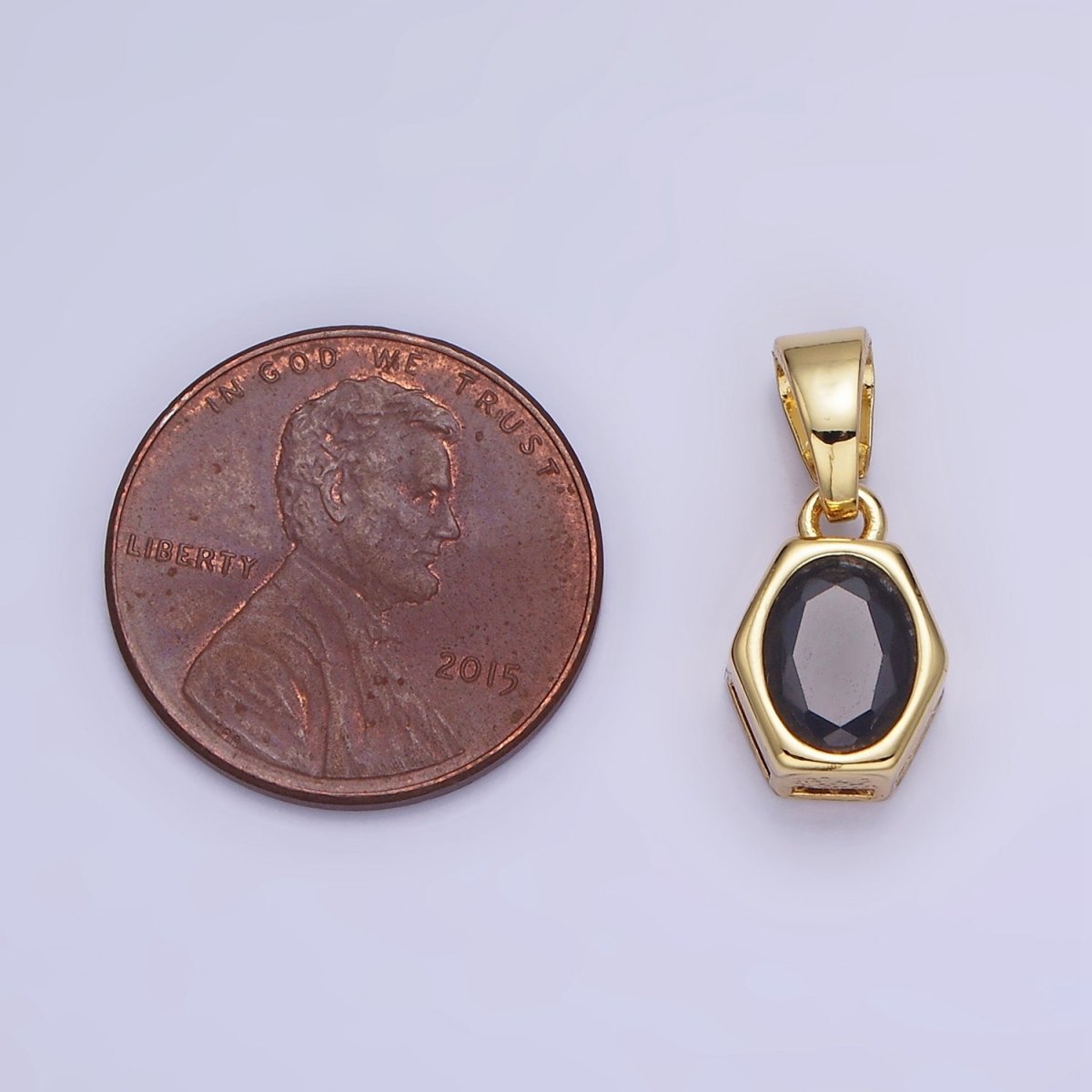 14K Gold Filled Birthstone CZ Hexagonal Pendant in Gold &amp; Silver | AA1282 - AA1295