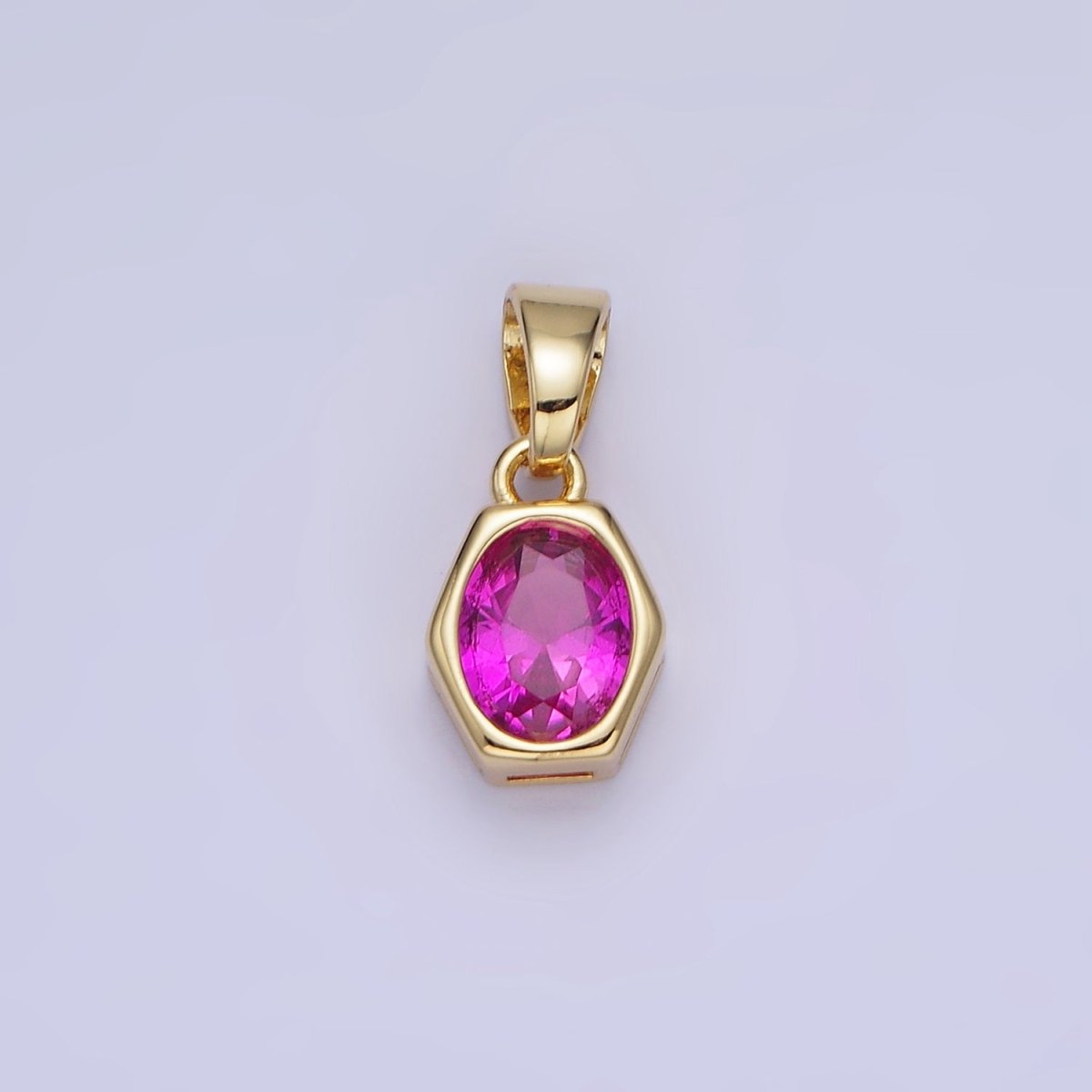 14K Gold Filled Birthstone CZ Hexagonal Pendant in Gold &amp; Silver | AA1282 - AA1295