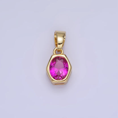 14K Gold Filled Birthstone CZ Hexagonal Pendant in Gold &amp; Silver | AA1282 - AA1295