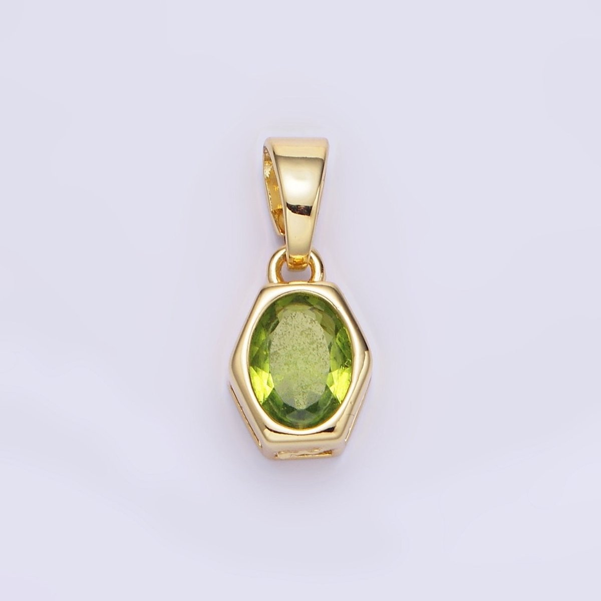 14K Gold Filled Birthstone CZ Hexagonal Pendant in Gold &amp; Silver | AA1282 - AA1295