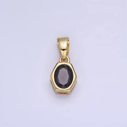 14K Gold Filled Birthstone CZ Hexagonal Pendant in Gold &amp; Silver | AA1282 - AA1295