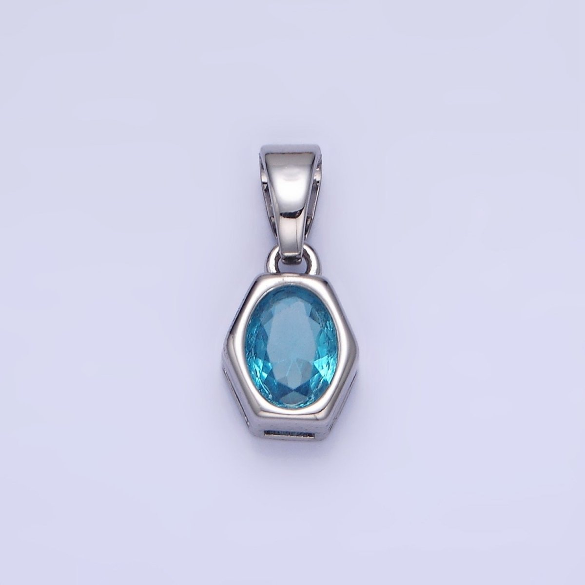 14K Gold Filled Birthstone CZ Hexagonal Pendant in Gold &amp; Silver | AA1282 - AA1295