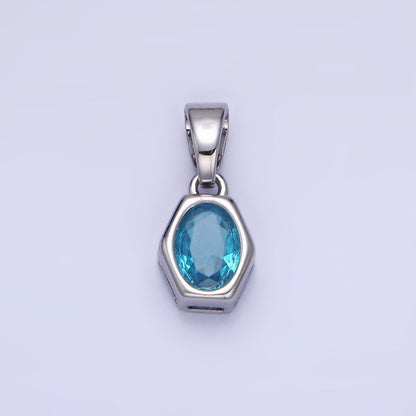 14K Gold Filled Birthstone CZ Hexagonal Pendant in Gold &amp; Silver | AA1282 - AA1295