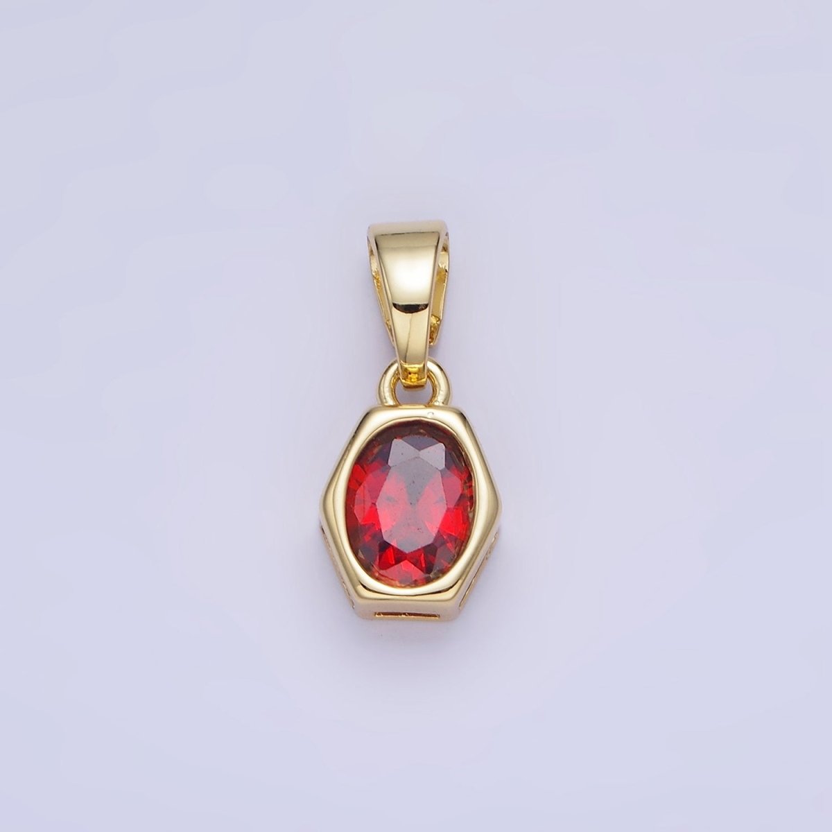 14K Gold Filled Birthstone CZ Hexagonal Pendant in Gold &amp; Silver | AA1282 - AA1295