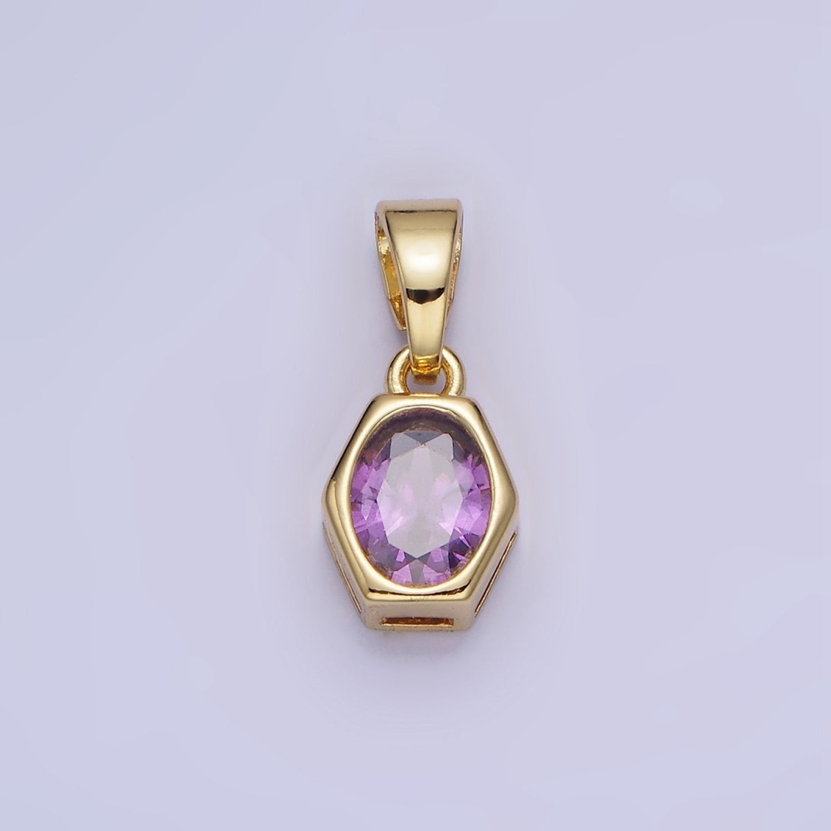 14K Gold Filled Birthstone CZ Hexagonal Pendant in Gold &amp; Silver | AA1282 - AA1295