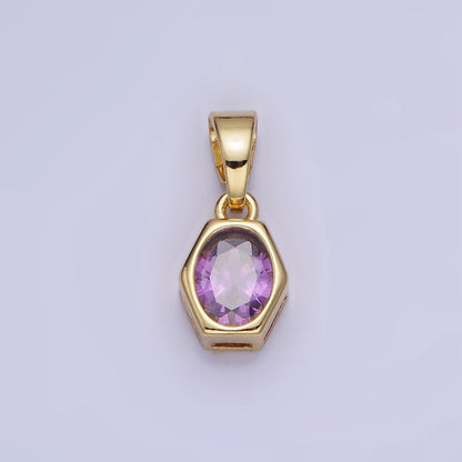 14K Gold Filled Birthstone CZ Hexagonal Pendant in Gold &amp; Silver | AA1282 - AA1295