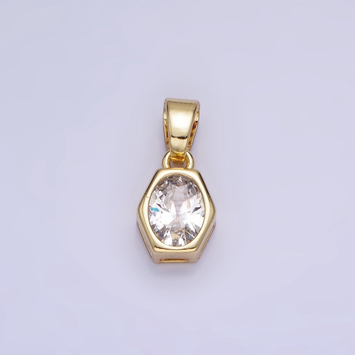 14K Gold Filled Birthstone CZ Hexagonal Pendant in Gold &amp; Silver | AA1282 - AA1295