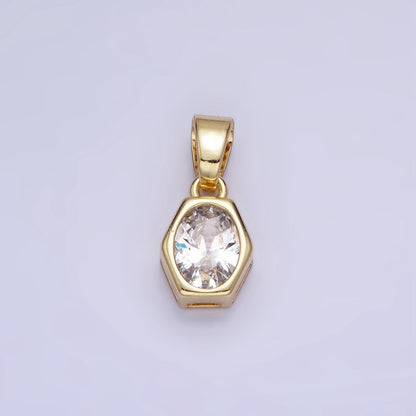 14K Gold Filled Birthstone CZ Hexagonal Pendant in Gold &amp; Silver | AA1282 - AA1295