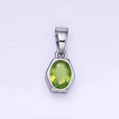 14K Gold Filled Birthstone CZ Hexagonal Pendant in Gold &amp; Silver | AA1282 - AA1295