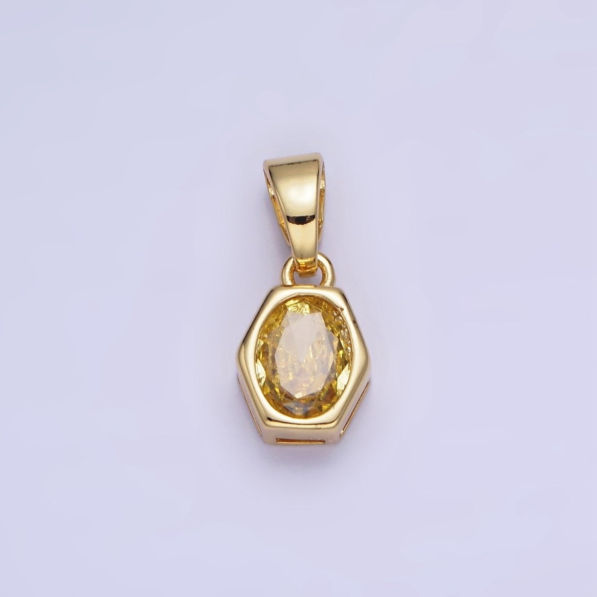14K Gold Filled Birthstone CZ Hexagonal Pendant in Gold &amp; Silver | AA1282 - AA1295
