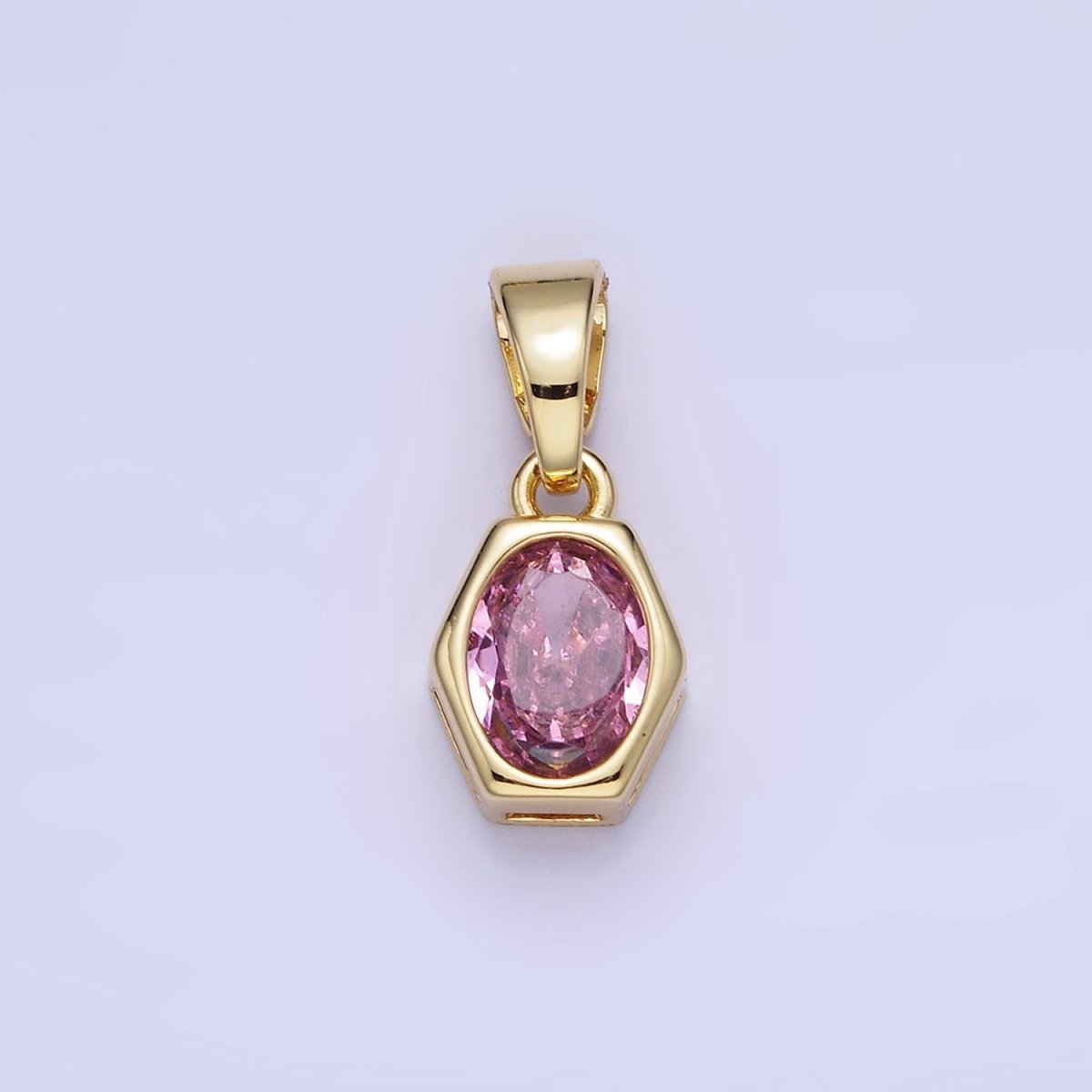14K Gold Filled Birthstone CZ Hexagonal Pendant in Gold &amp; Silver | AA1282 - AA1295