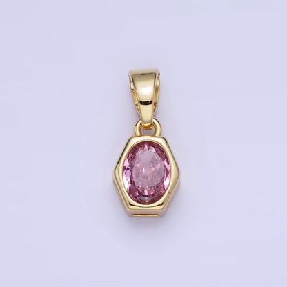 14K Gold Filled Birthstone CZ Hexagonal Pendant in Gold &amp; Silver | AA1282 - AA1295