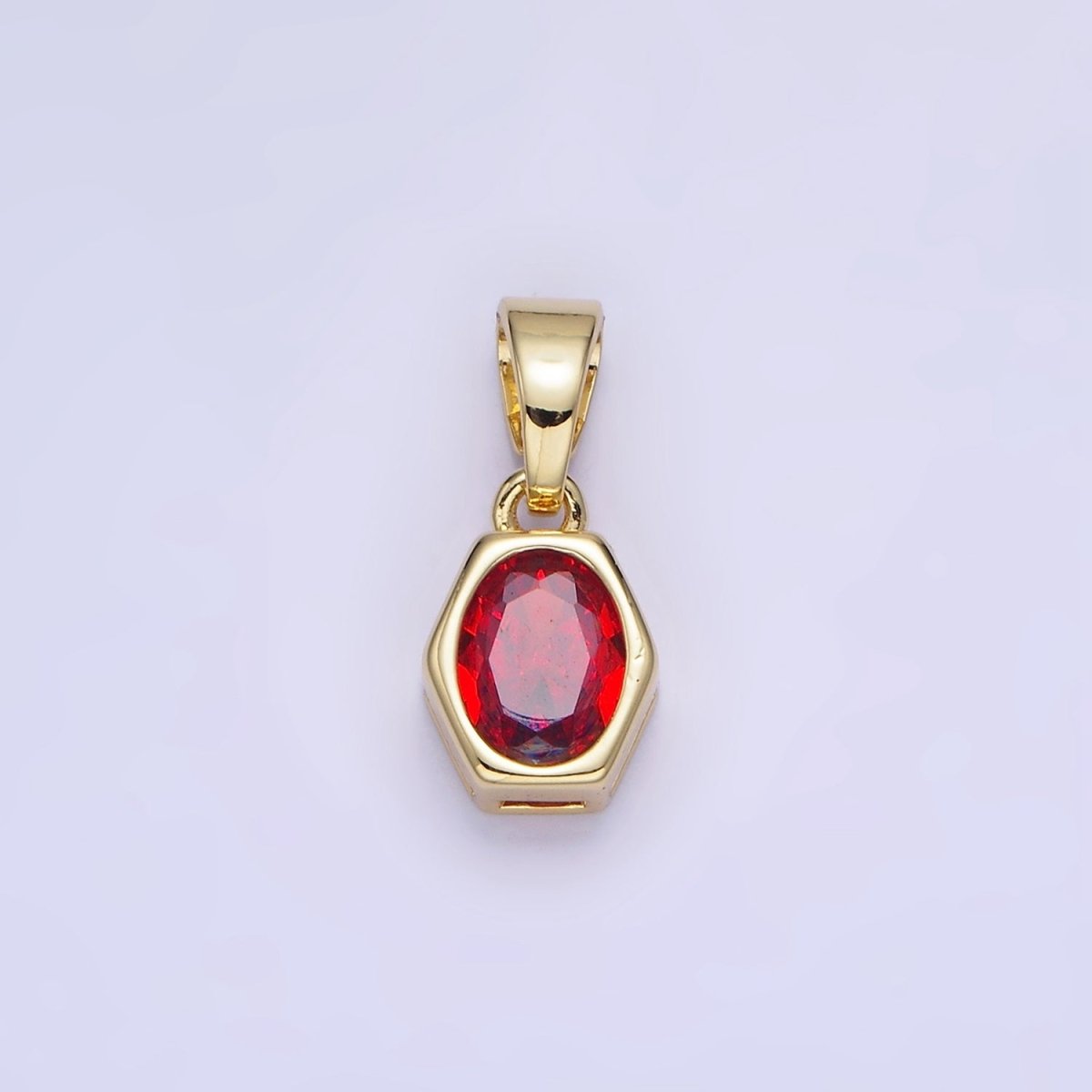 14K Gold Filled Birthstone CZ Hexagonal Pendant in Gold &amp; Silver | AA1282 - AA1295