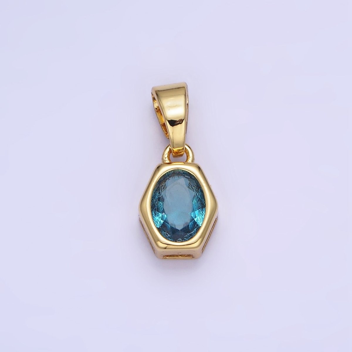 14K Gold Filled Birthstone CZ Hexagonal Pendant in Gold &amp; Silver | AA1282 - AA1295