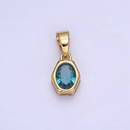 14K Gold Filled Birthstone CZ Hexagonal Pendant in Gold &amp; Silver | AA1282 - AA1295