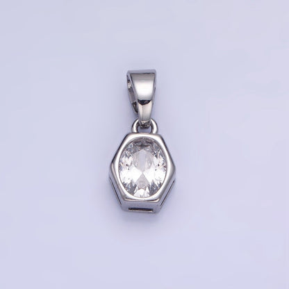 14K Gold Filled Birthstone CZ Hexagonal Pendant in Gold &amp; Silver | AA1282 - AA1295