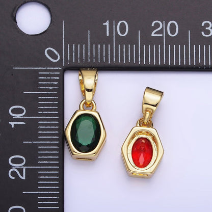 14K Gold Filled Birthstone CZ Hexagonal Pendant in Gold &amp; Silver | AA1282 - AA1295