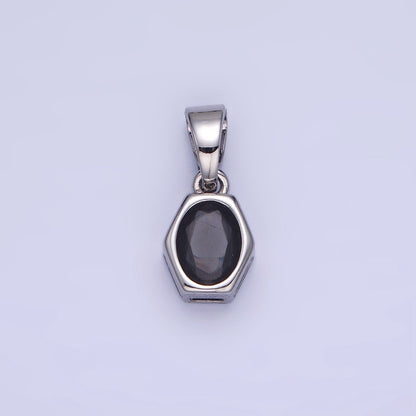 14K Gold Filled Birthstone CZ Hexagonal Pendant in Gold &amp; Silver | AA1282 - AA1295