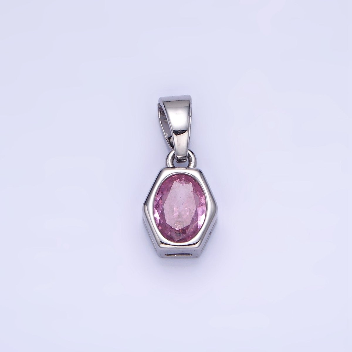 14K Gold Filled Birthstone CZ Hexagonal Pendant in Gold &amp; Silver | AA1282 - AA1295
