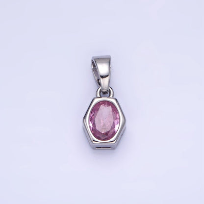 14K Gold Filled Birthstone CZ Hexagonal Pendant in Gold &amp; Silver | AA1282 - AA1295