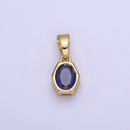 14K Gold Filled Birthstone CZ Hexagonal Pendant in Gold &amp; Silver | AA1282 - AA1295