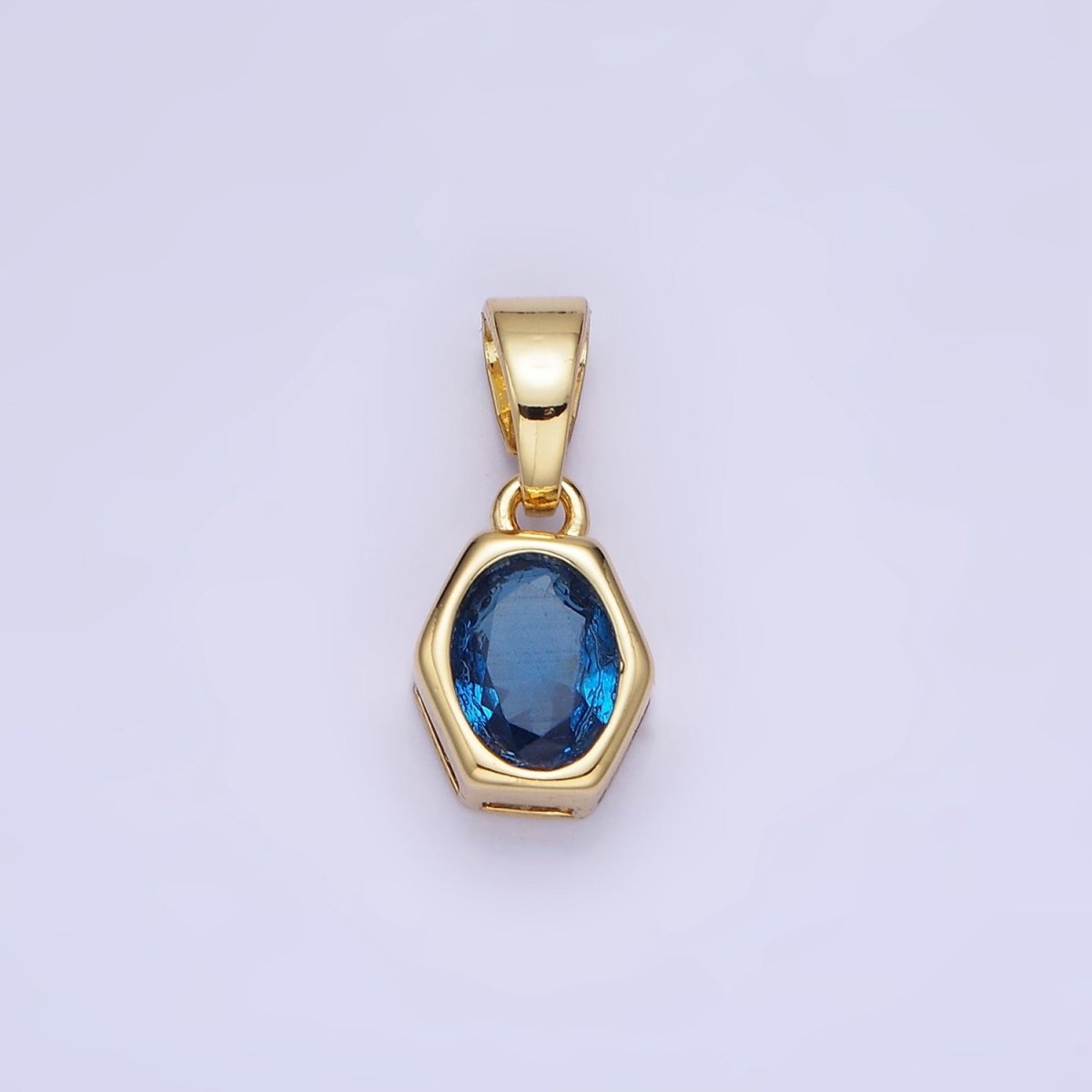 14K Gold Filled Birthstone CZ Hexagonal Pendant in Gold &amp; Silver | AA1282 - AA1295
