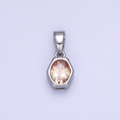 14K Gold Filled Birthstone CZ Hexagonal Pendant in Gold &amp; Silver | AA1282 - AA1295