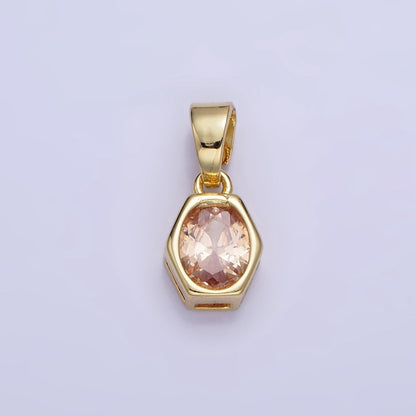 14K Gold Filled Birthstone CZ Hexagonal Pendant in Gold &amp; Silver | AA1282 - AA1295
