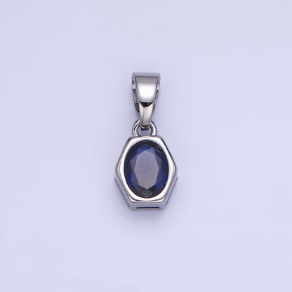 14K Gold Filled Birthstone CZ Hexagonal Pendant in Gold &amp; Silver | AA1282 - AA1295