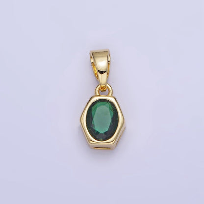 14K Gold Filled Birthstone CZ Hexagonal Pendant in Gold &amp; Silver | AA1282 - AA1295