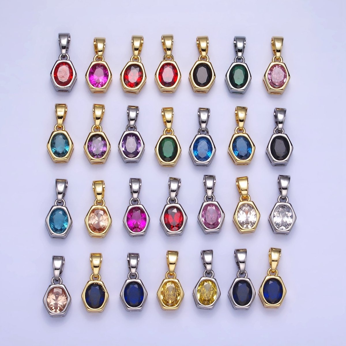 14K Gold Filled Birthstone CZ Hexagonal Pendant in Gold &amp; Silver | AA1282 - AA1295