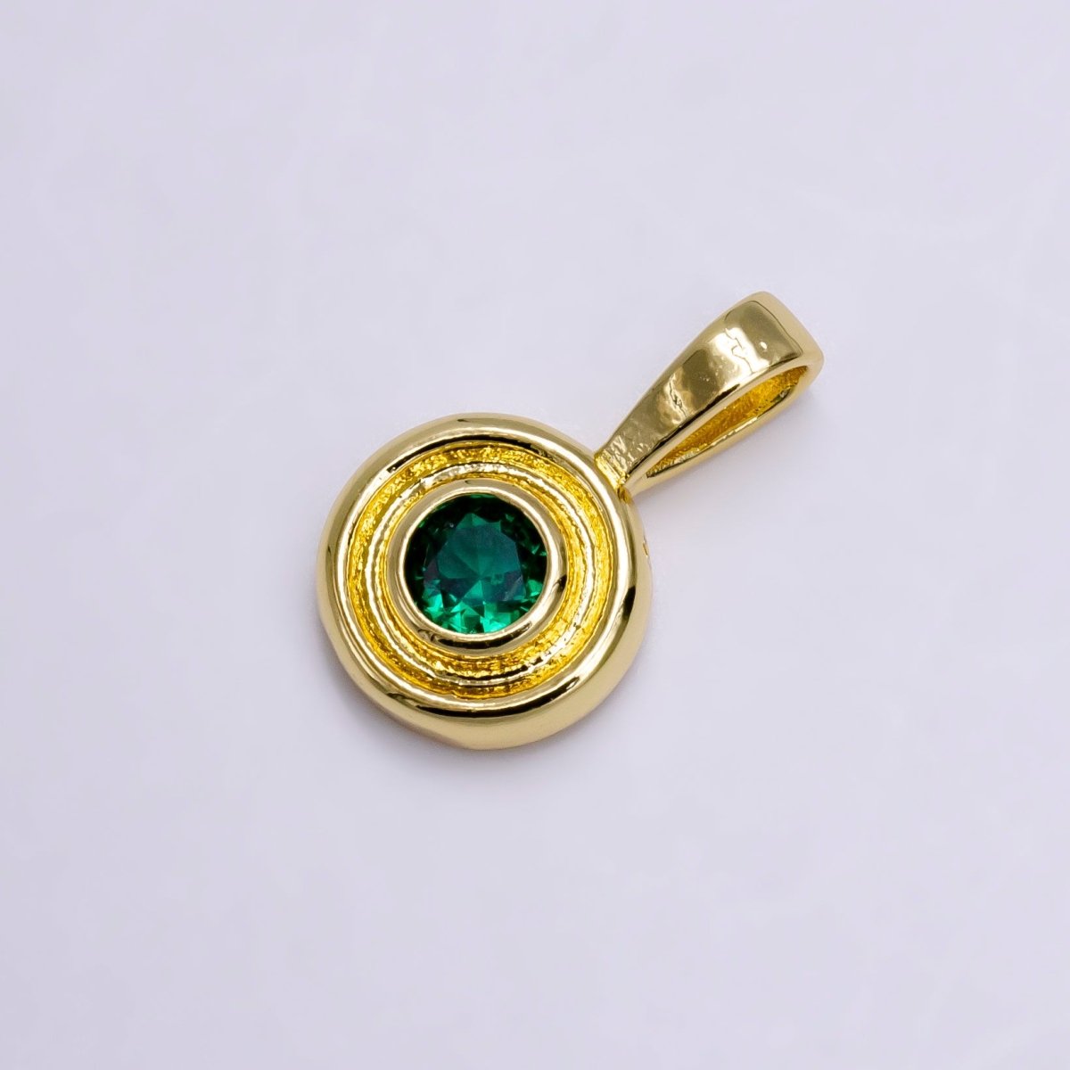 14K Gold Filled Birthstone CZ Lined-Bezel Round Pendant | N1970
