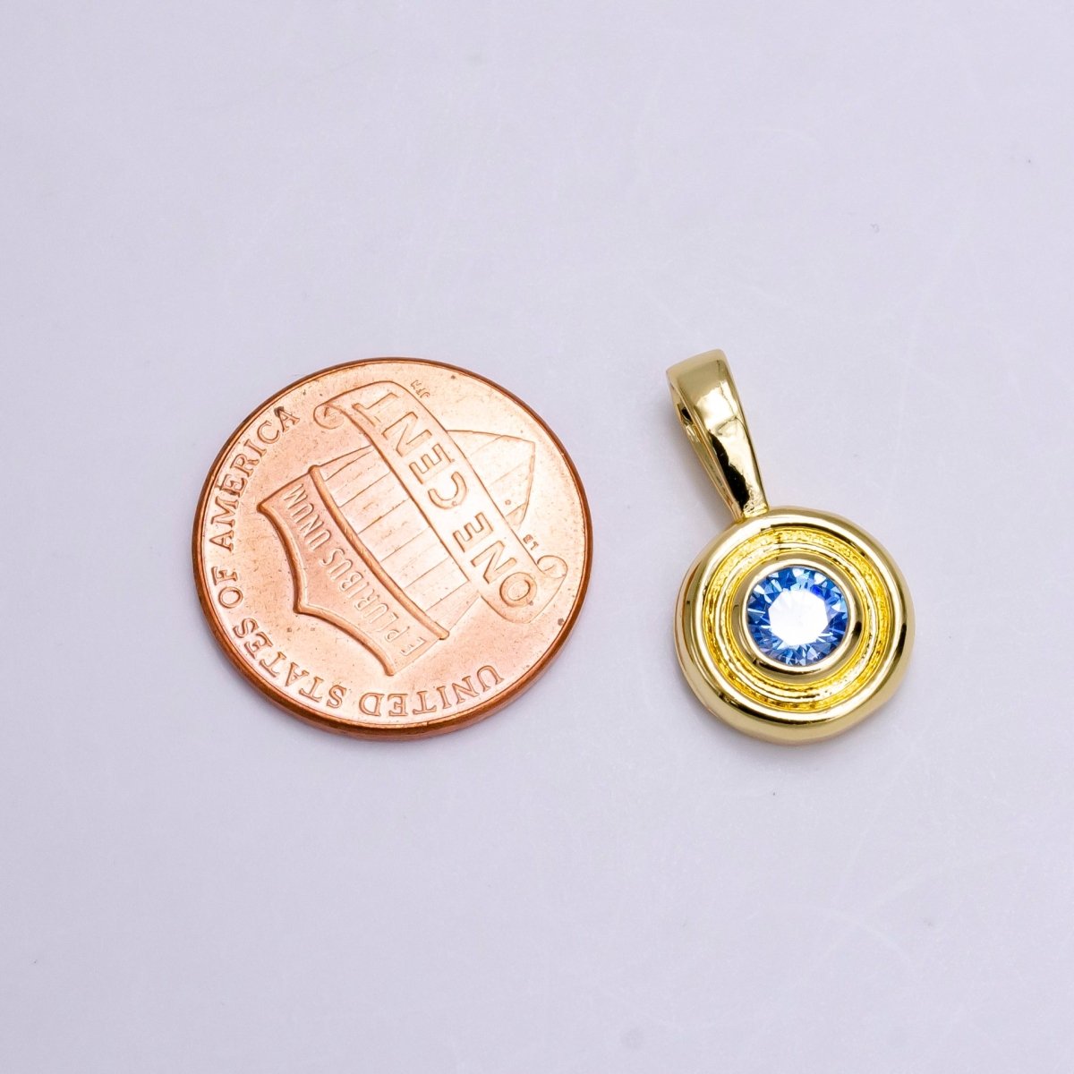 14K Gold Filled Birthstone CZ Lined-Bezel Round Pendant | N1970