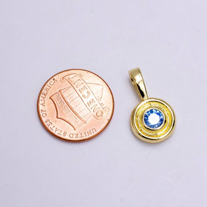 14K Gold Filled Birthstone CZ Lined-Bezel Round Pendant | N1970