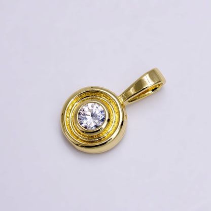14K Gold Filled Birthstone CZ Lined-Bezel Round Pendant | N1970