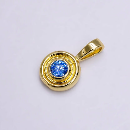 14K Gold Filled Birthstone CZ Lined-Bezel Round Pendant | N1970