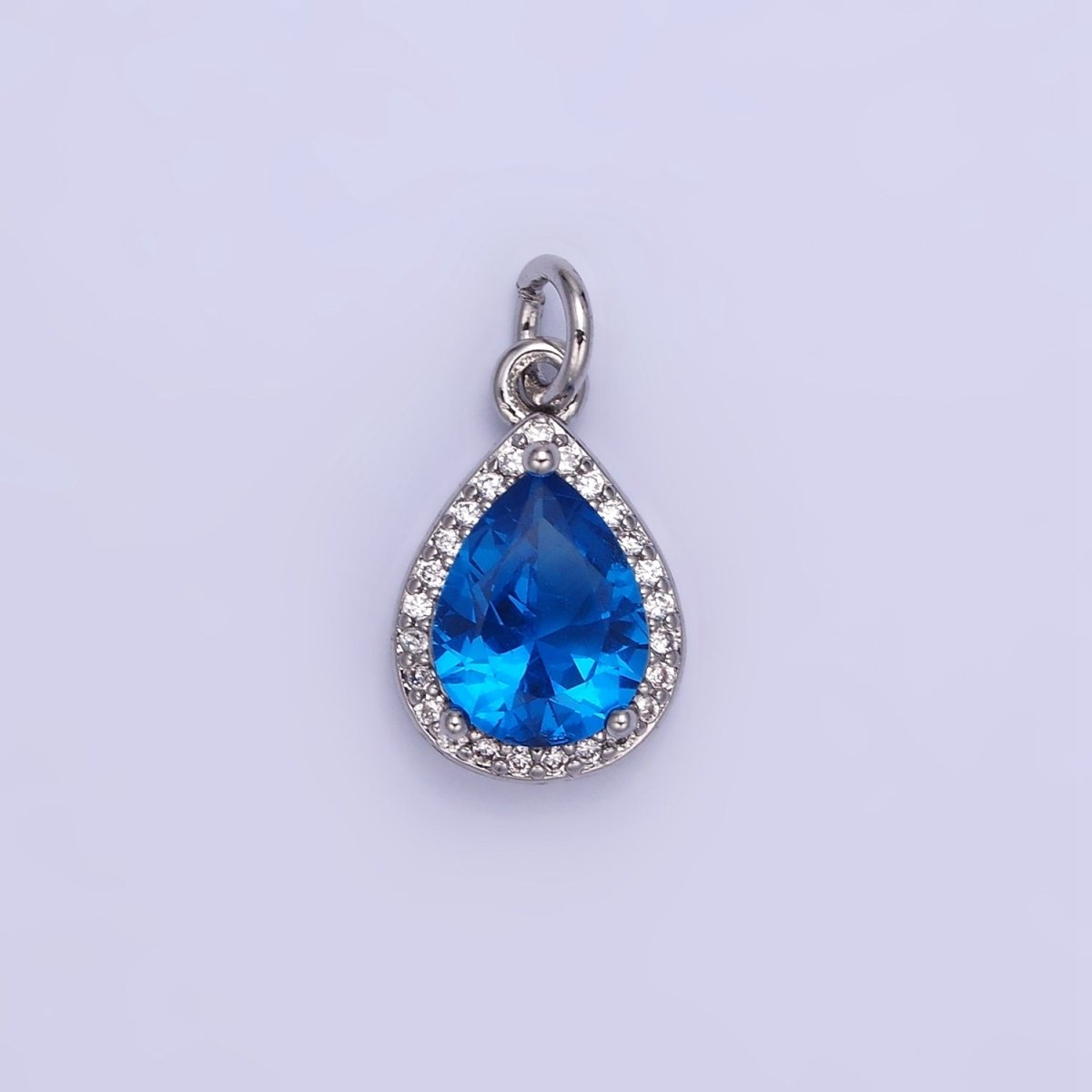 14K Gold Filled Birthstone CZ Teardrop Micro Paved Charm in Gold &amp; Silver | W696 - W703, W751 - W757