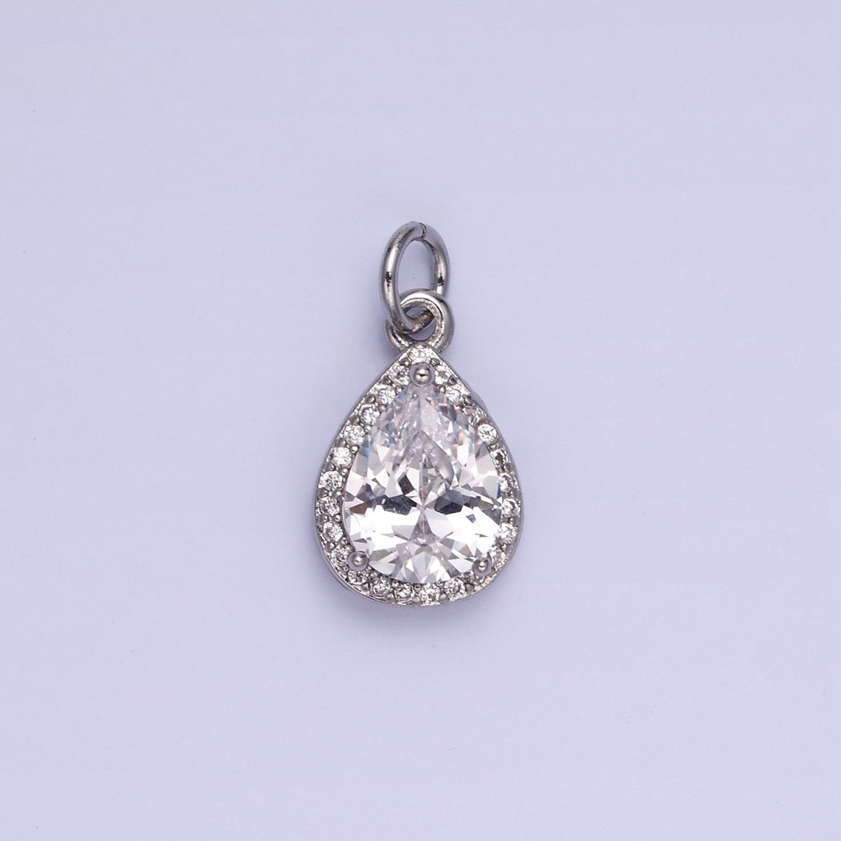 14K Gold Filled Birthstone CZ Teardrop Micro Paved Charm in Gold &amp; Silver | W696 - W703, W751 - W757