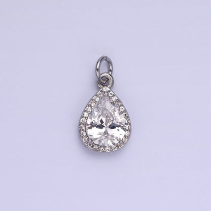14K Gold Filled Birthstone CZ Teardrop Micro Paved Charm in Gold &amp; Silver | W696 - W703, W751 - W757