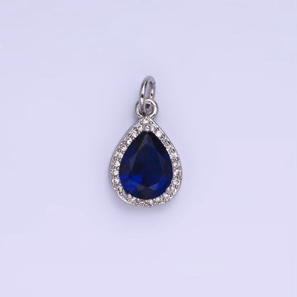 14K Gold Filled Birthstone CZ Teardrop Micro Paved Charm in Gold &amp; Silver | W696 - W703, W751 - W757